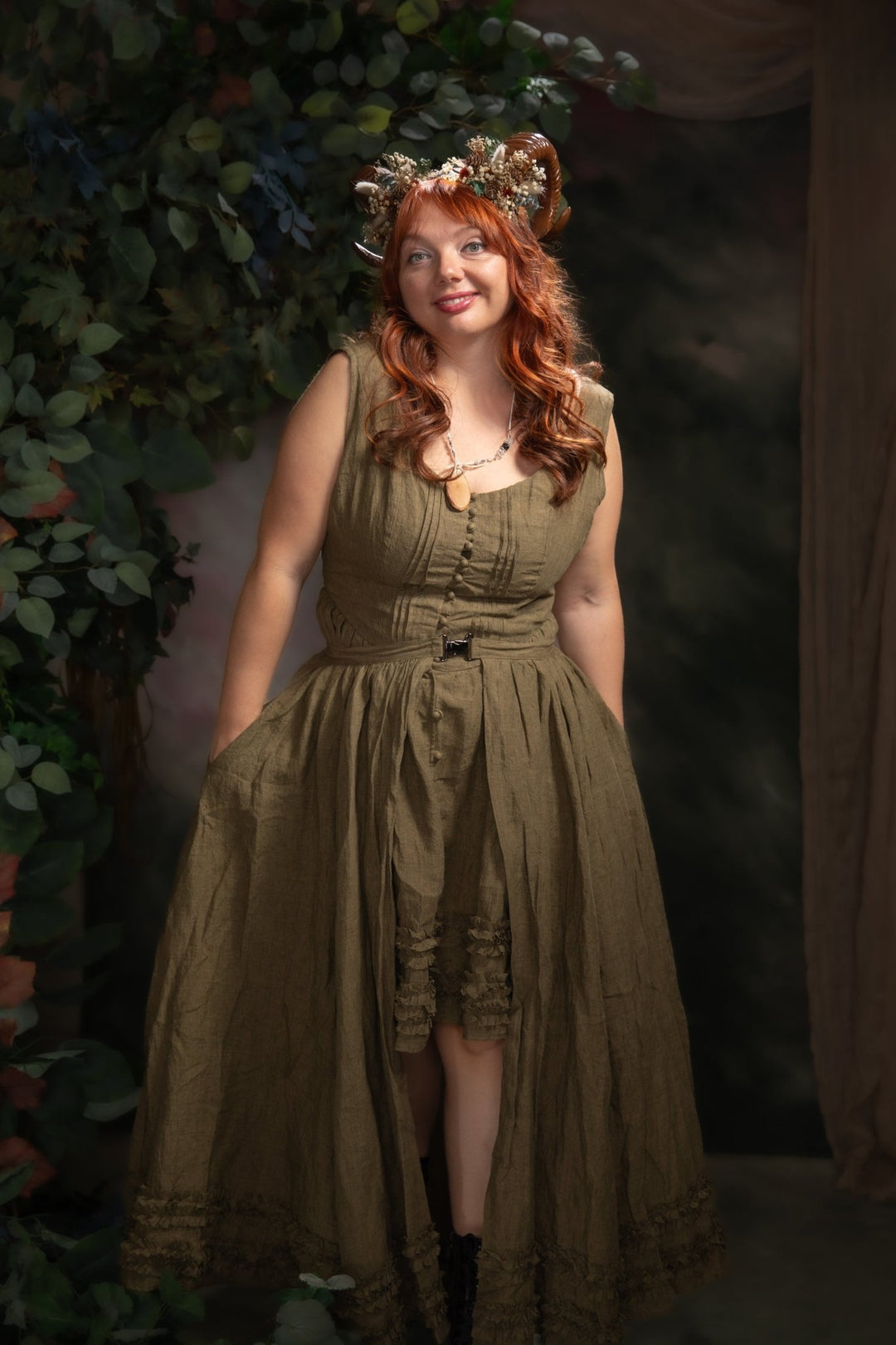 Woodland Horns Headband: Wicca Pagan Crown with Pine Cones – handmade floral hair accessory by magaela