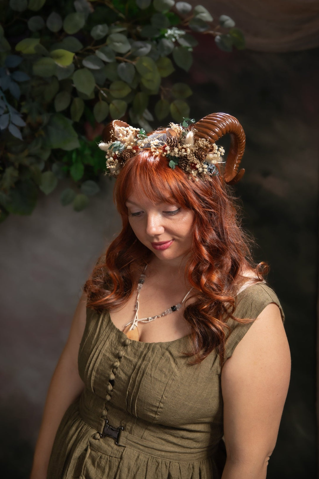 Woodland Horns Headband: Wicca Pagan Crown with Pine Cones – handmade floral hair accessory by magaela