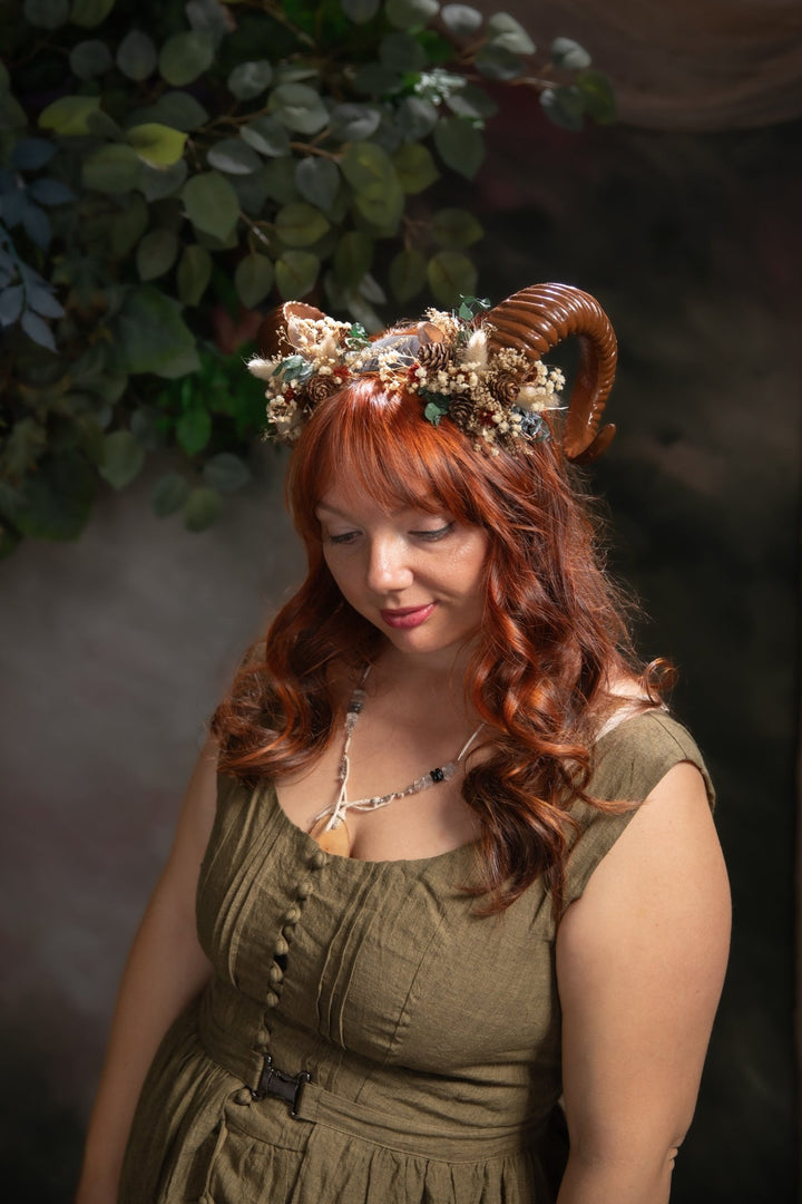 Woodland Horns Headband: Wicca Pagan Crown with Pine Cones – handmade floral hair accessory by magaela