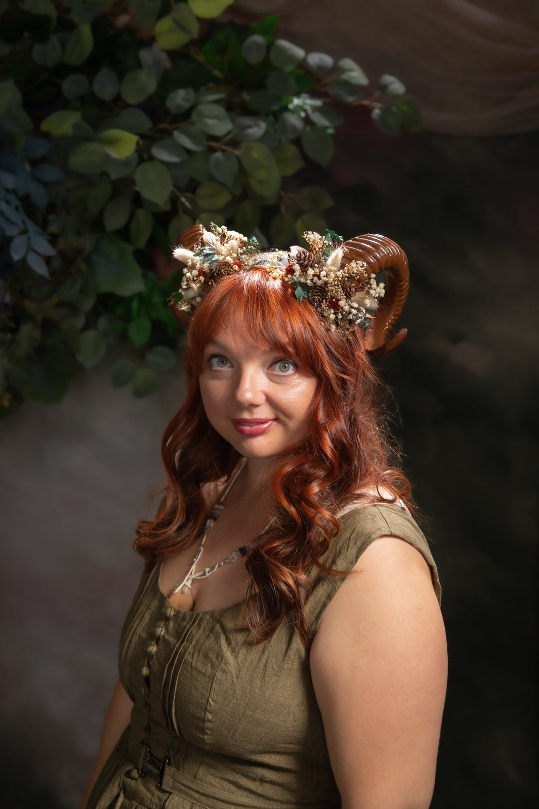 Woodland Horns Headband: Wicca Pagan Crown with Pine Cones – handmade floral hair accessory by magaela