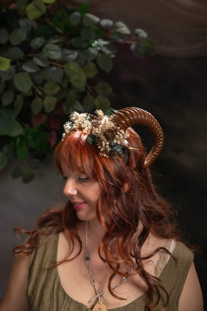 Woodland Horns Headband: Wicca Pagan Crown with Pine Cones – handmade floral hair accessory by magaela