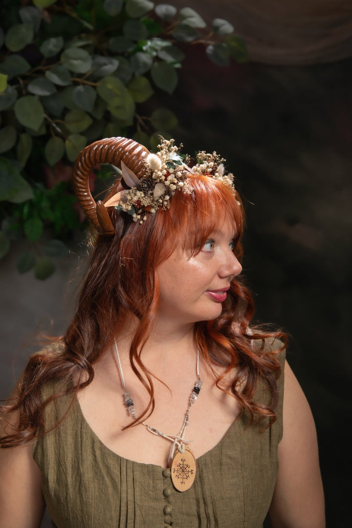 Woodland Horns Headband: Wicca Pagan Crown with Pine Cones – handmade floral hair accessory by magaela