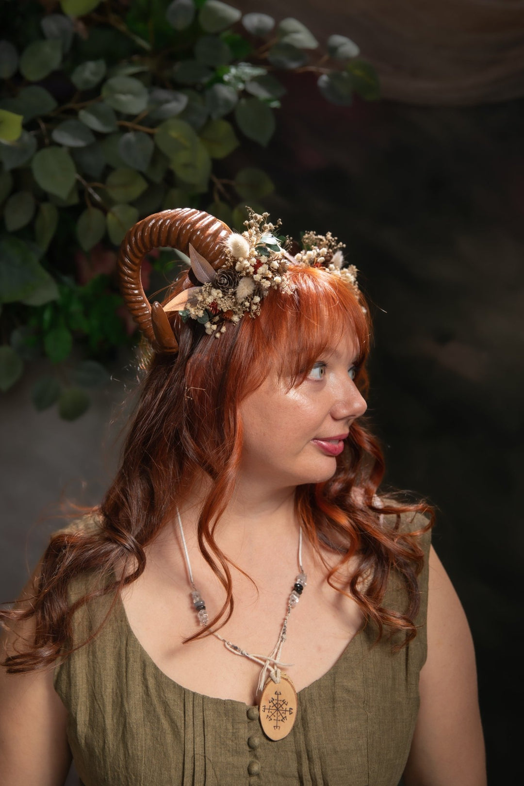 Woodland Horns Headband: Wicca Pagan Crown with Pine Cones – handmade floral hair accessory by magaela