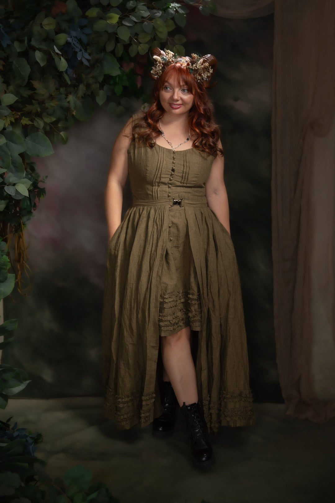 Woodland Horns Headband: Wicca Pagan Crown with Pine Cones – handmade floral hair accessory by magaela