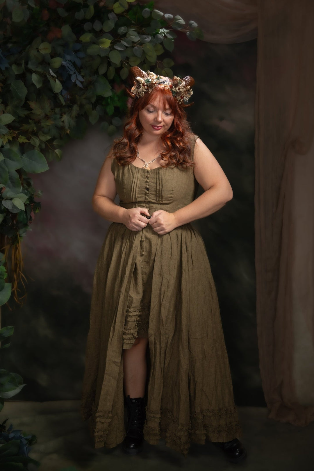 Woodland Horns Headband: Wicca Pagan Crown with Pine Cones – handmade floral hair accessory by magaela