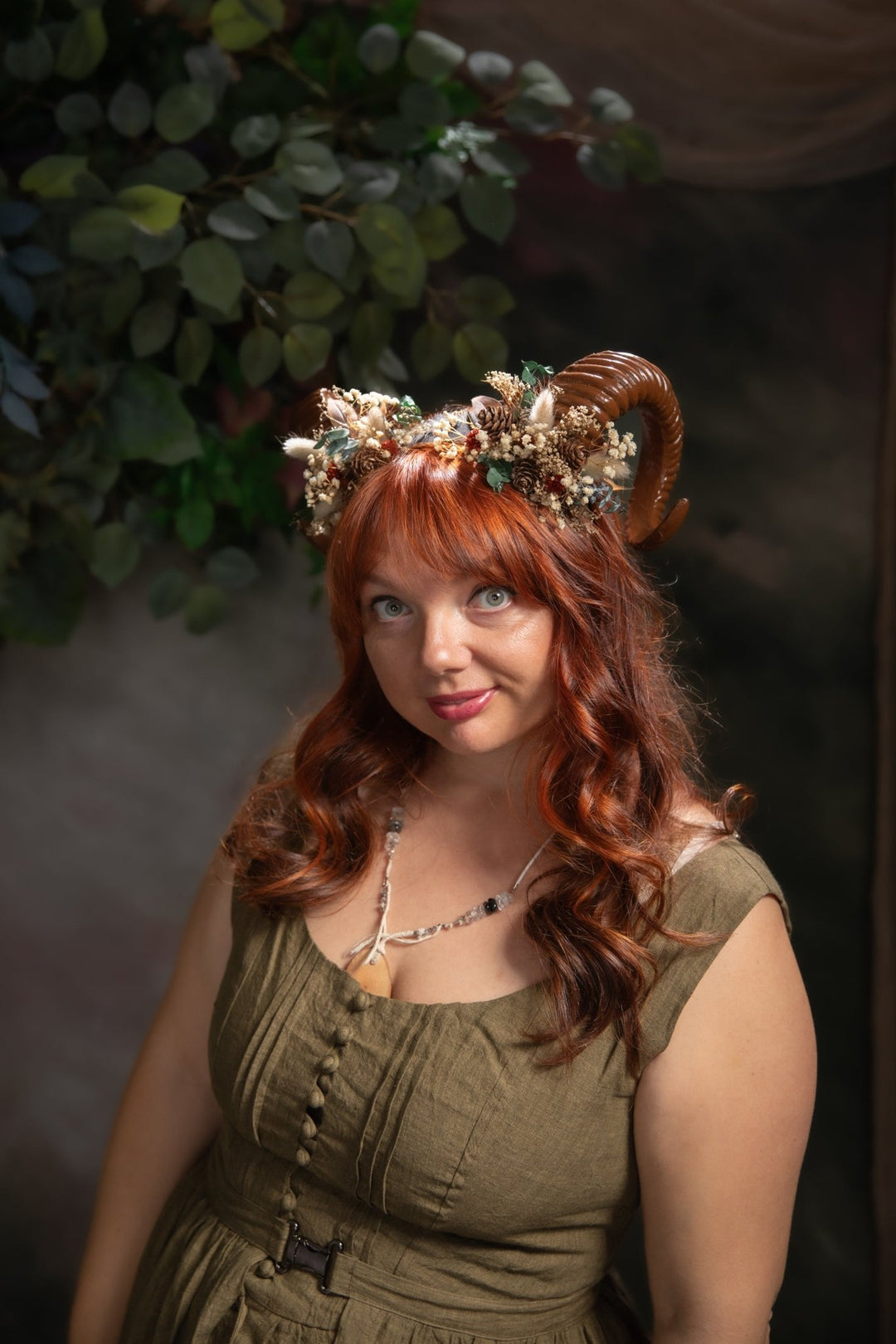 Woodland Horns Headband: Wicca Pagan Crown with Pine Cones – handmade floral hair accessory by magaela