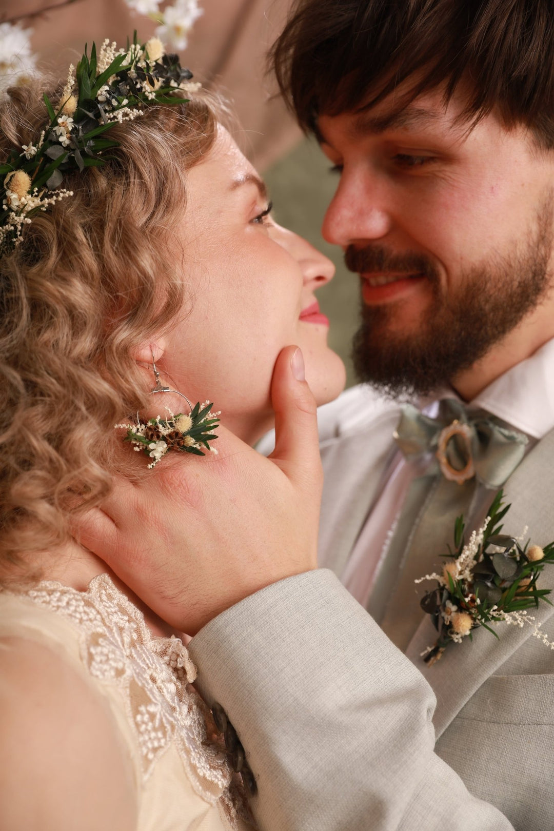 Greenery Floral Hoop Earrings – Vintage Botanical Wedding Earrings – handmade floral hair accessory by magaela