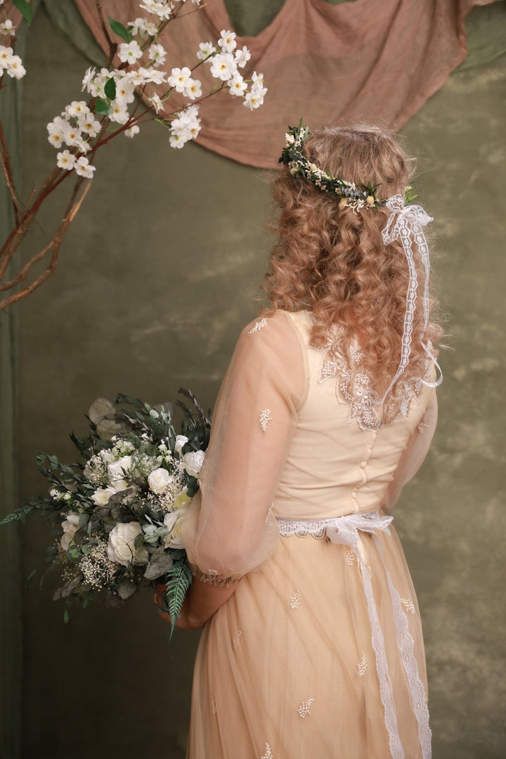 Greenery Bridal Flower Crown – Vintage Botanical Wedding Headpiece – handmade floral hair accessory by magaela