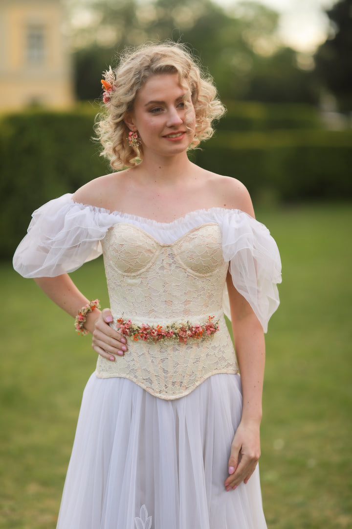 Pink and Orange Dried Flower Bridal Belt with Preserved Botanicals