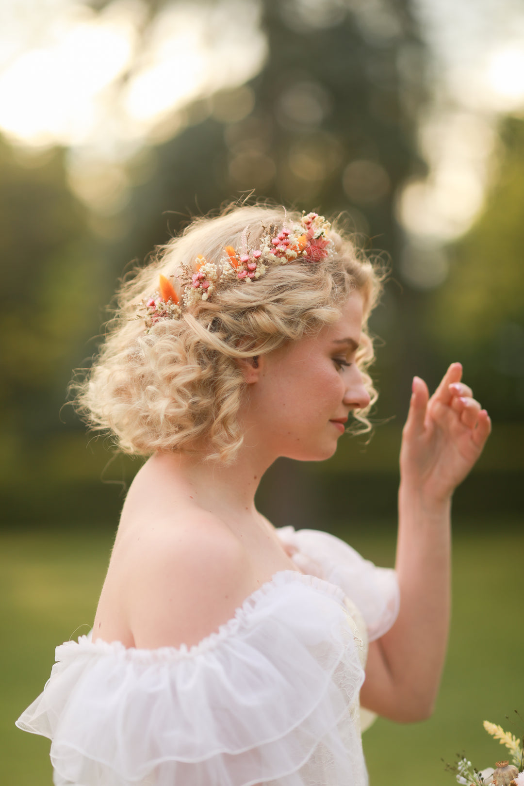 Dried Flower Bridal Hair Pins - Pink Orange Wildflower Wedding Hairpins