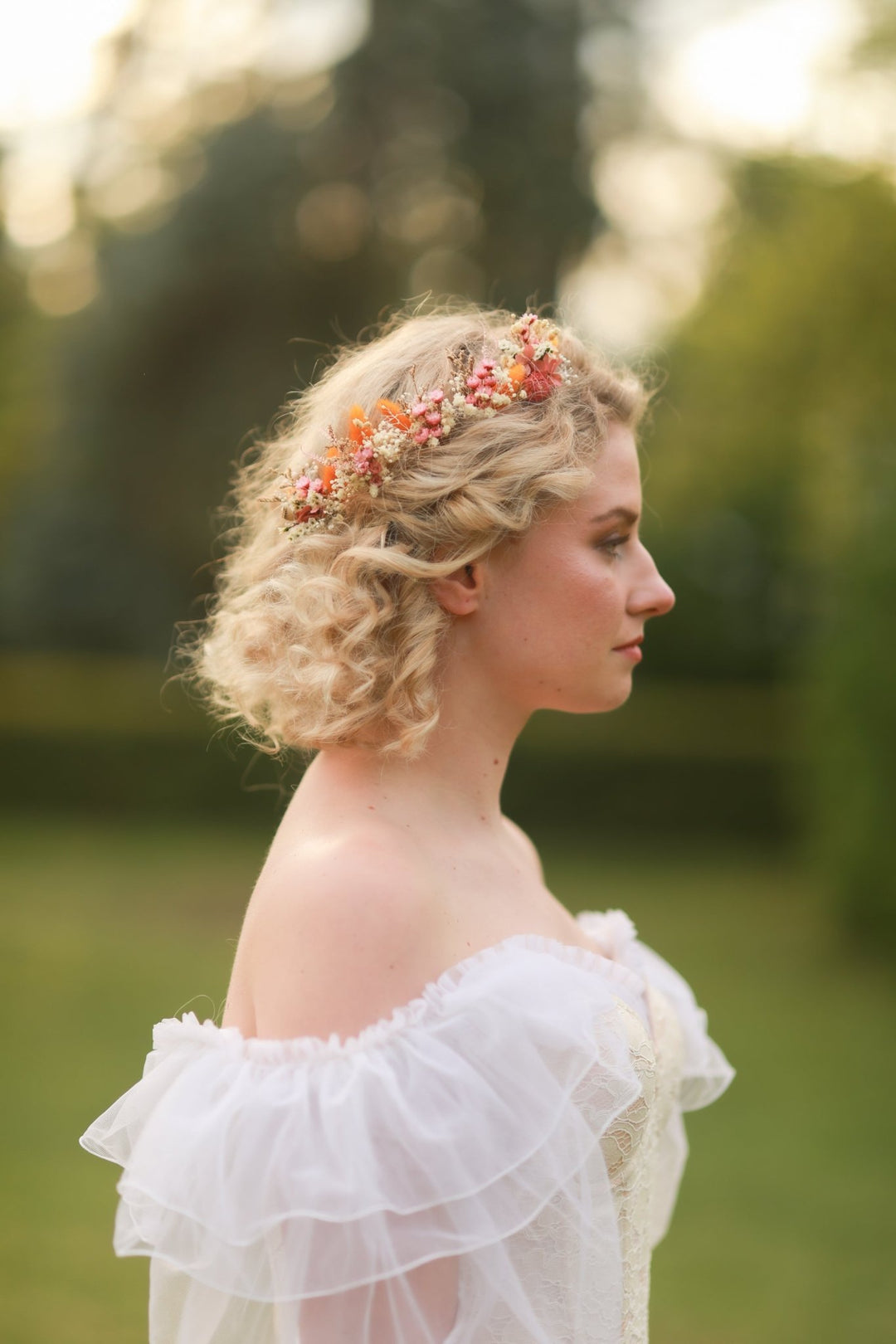 Dried Flower Bridal Hair Pins - Pink Orange Wildflower Wedding Hairpins