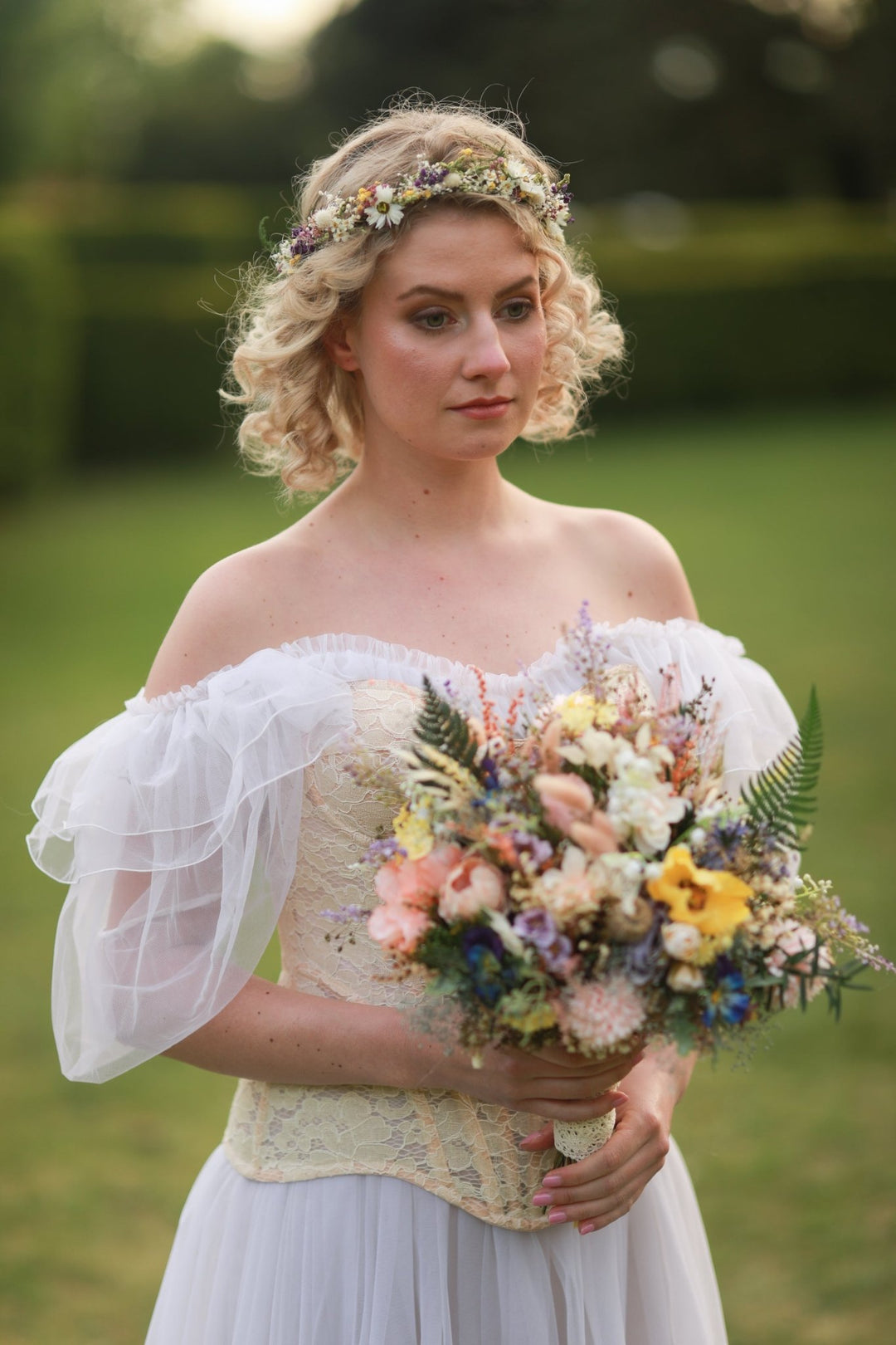 Dried Wildflower Crown - Preserved Flower Boho Wedding Headpiece – handmade floral hair accessory by magaela