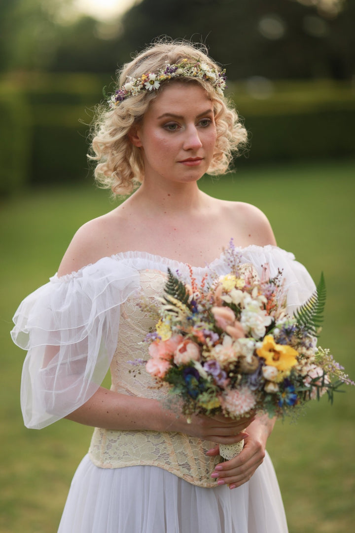 Dried Wildflower Crown - Preserved Flower Boho Wedding Headpiece – handmade floral hair accessory by magaela