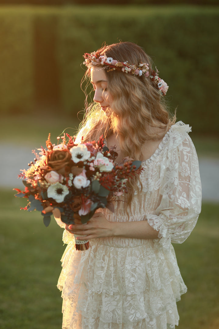 Dark Romance Bridal Bouquet with Anemones, Roses and Berries