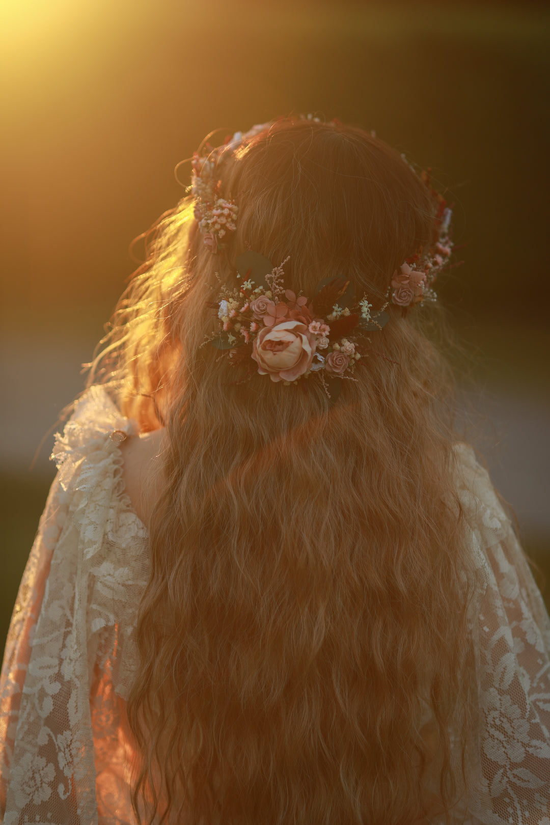 Blush and Burgundy Bridal Hair Vine with Peonies, Roses and Eucalyptus
