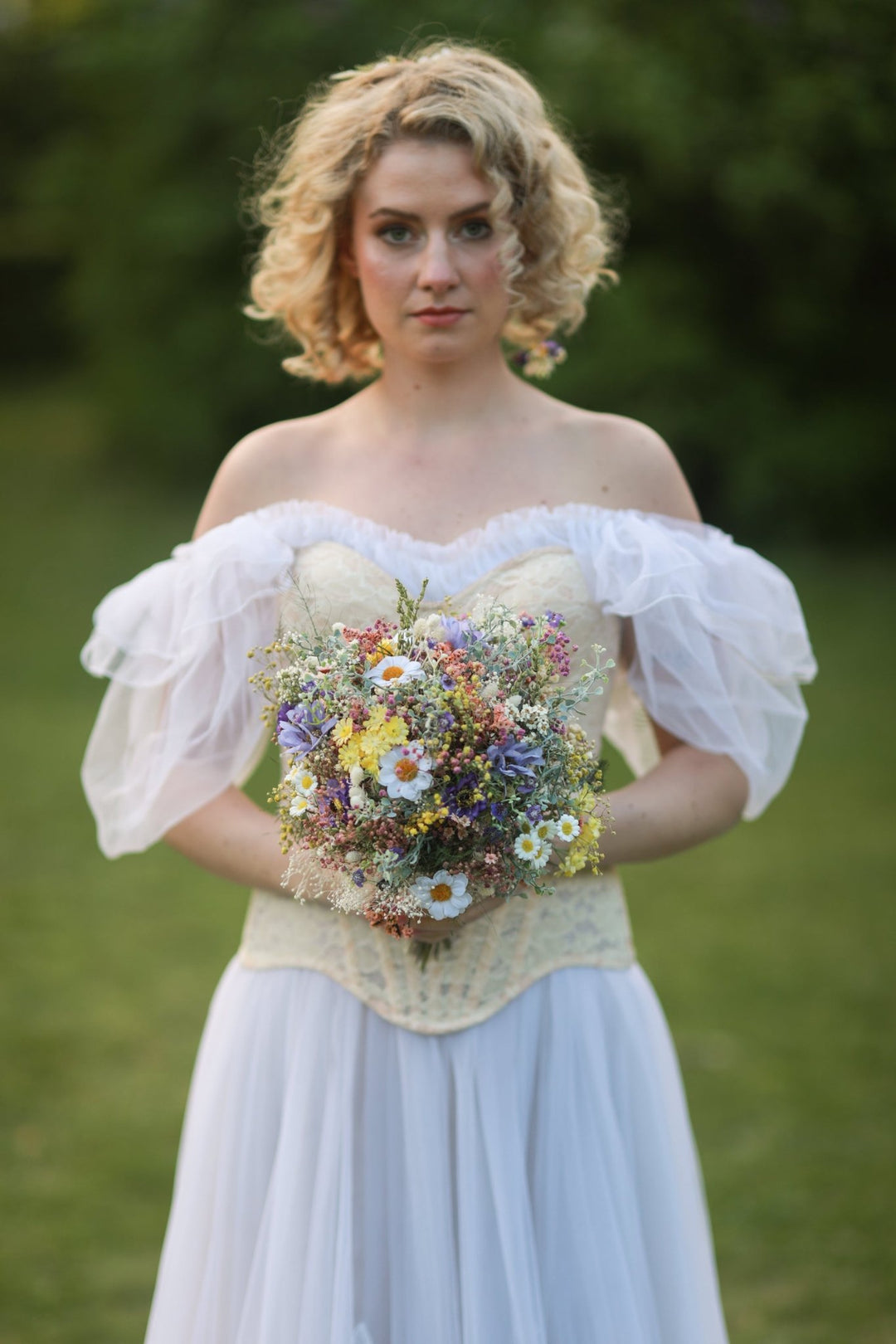 Wildflower Bridal Bouquet – Daisies, Lavender, Thistles and Meadow Grasses | Handmade Wedding Bouquet – handmade floral hair accessory by magaela