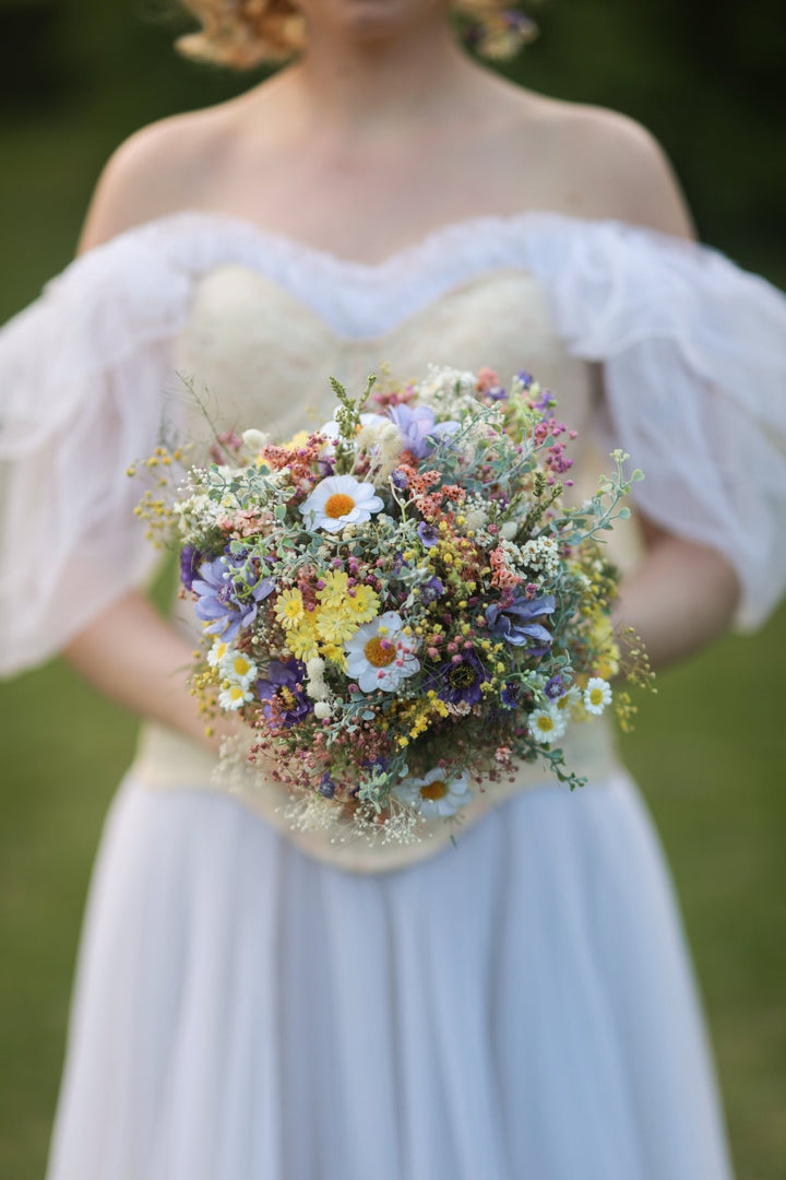 Wildflower Bridal Bouquet – Daisies, Lavender, Thistles and Meadow Grasses | Handmade Wedding Bouquet – handmade floral hair accessory by magaela