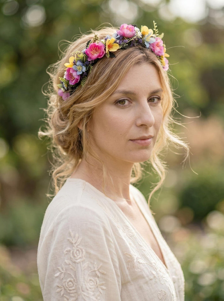 Magenta Flower Headband: Summer Wedding Bridal Headpiece – handmade floral hair accessory by magaela