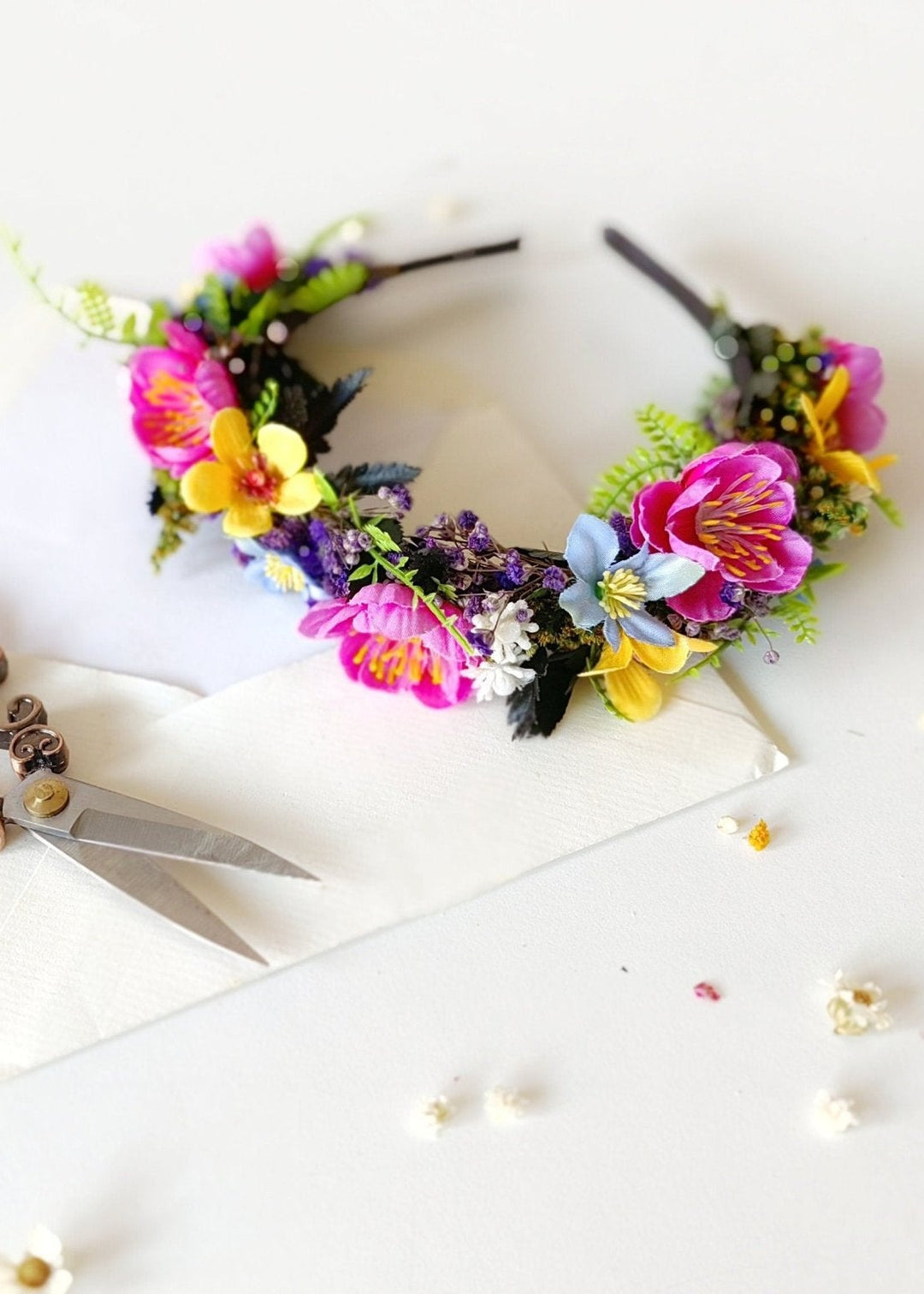 Magenta Flower Headband: Summer Wedding Bridal Headpiece – handmade floral hair accessory by magaela