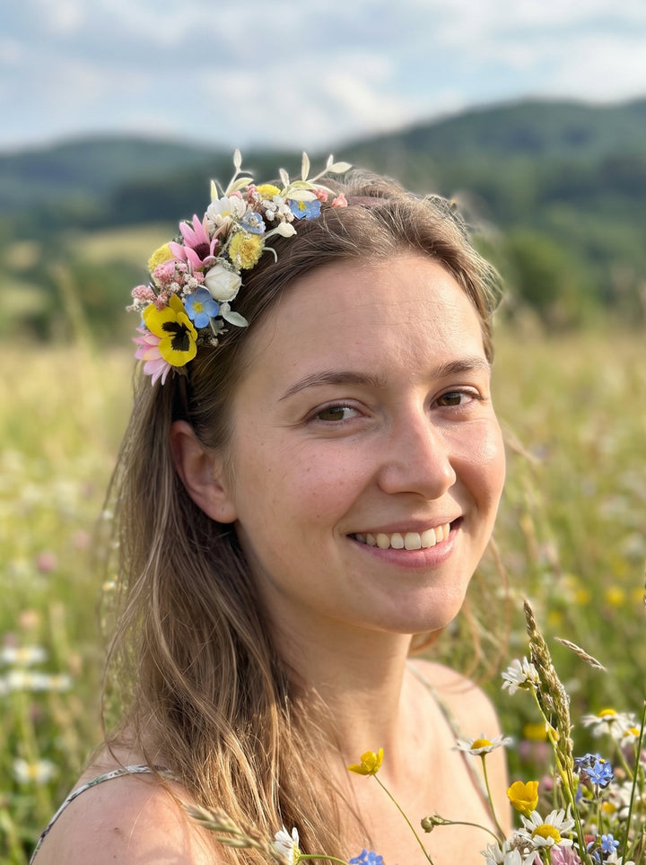 Wildflower Side Headband with Colorful Flowers for Kids and Adults – handmade floral hair accessory by magaela