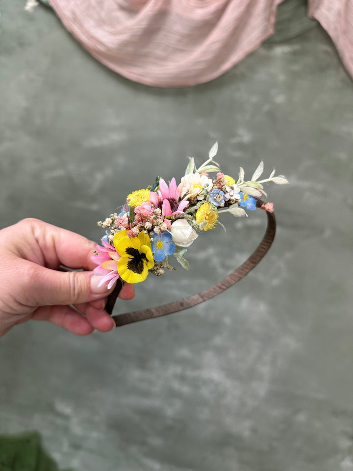 Wildflower Side Headband with Colorful Flowers for Kids and Adults – handmade floral hair accessory by magaela
