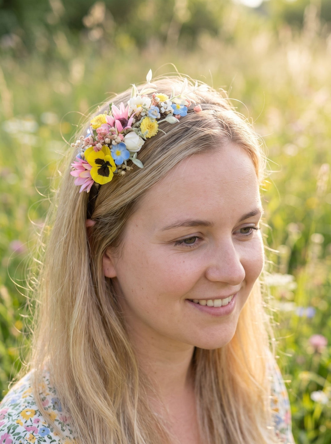Wildflower Side Headband with Colorful Flowers for Kids and Adults – handmade floral hair accessory by magaela