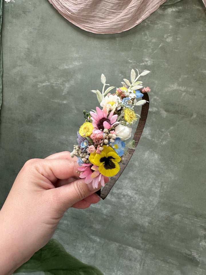 Wildflower Side Headband with Colorful Flowers for Kids and Adults – handmade floral hair accessory by magaela