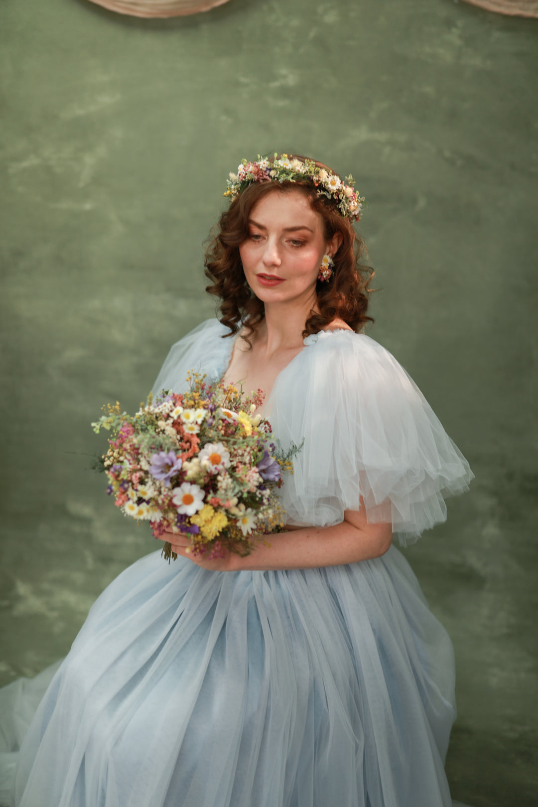 Wildflower Wedding Set – Flower Crown, Hair Comb, Hairpins, Bracelet, Belt, Earrings and Boutonnieres – handmade floral hair accessory by magaela