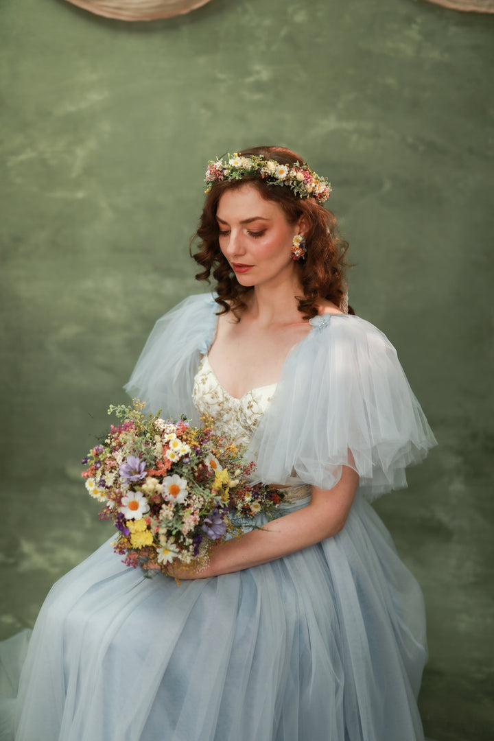 Wildflower Bridal Bouquet – Daisies, Lavender, Thistles and Meadow Grasses | Handmade Wedding Bouquet – handmade floral hair accessory by magaela
