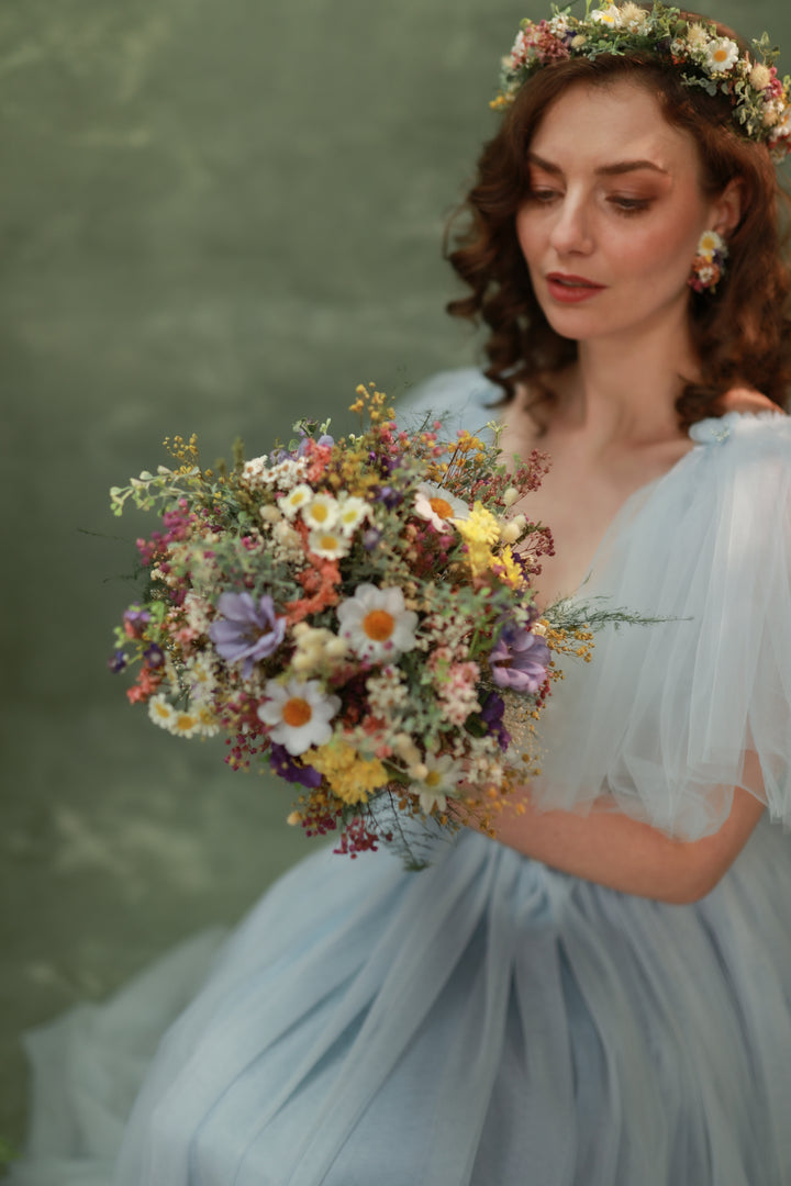 Wildflower Bridal Bouquet – Daisies, Lavender, Thistles and Meadow Grasses | Handmade Wedding Bouquet – handmade floral hair accessory by magaela