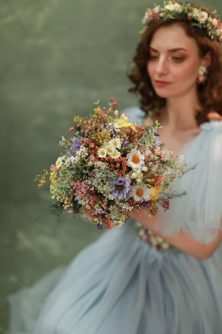 Wildflower Bridal Bouquet – Daisies, Lavender, Thistles and Meadow Grasses | Handmade Wedding Bouquet – handmade floral hair accessory by magaela