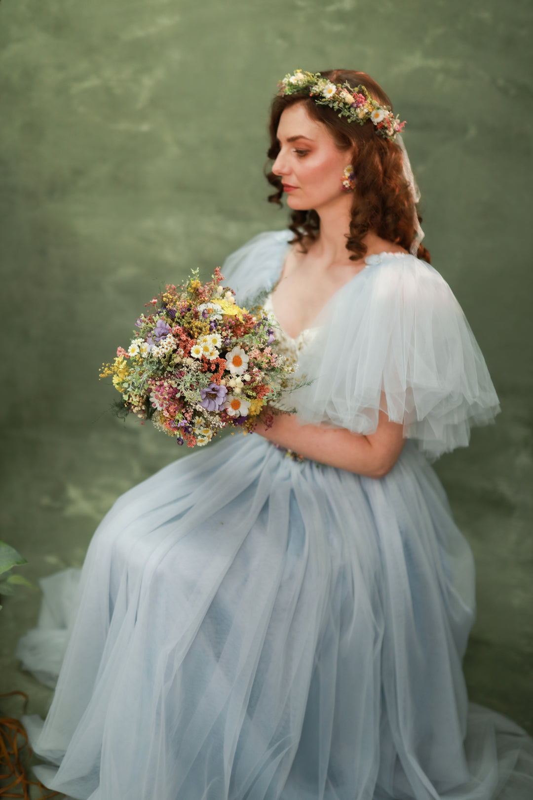 Wildflower Bridal Bouquet – Daisies, Lavender, Thistles and Meadow Grasses | Handmade Wedding Bouquet – handmade floral hair accessory by magaela