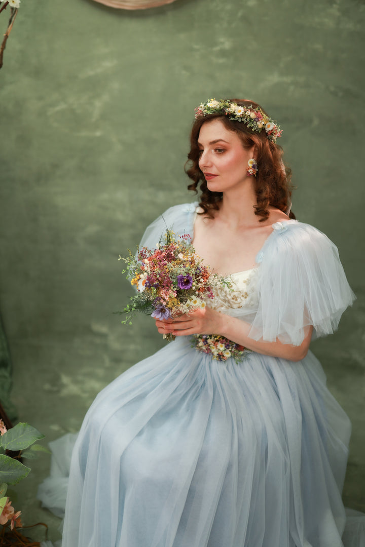 Wildflower Bridesmaid Bouquet – Daisies, Lavender, Thistles and Meadow Grasses | Tossing & Mother Bouquet – handmade floral hair accessory by magaela