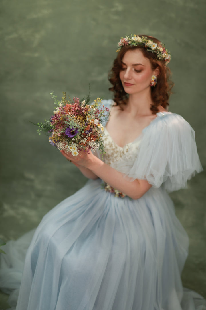 Wildflower Bridesmaid Bouquet – Daisies, Lavender, Thistles and Meadow Grasses | Tossing & Mother Bouquet – handmade floral hair accessory by magaela