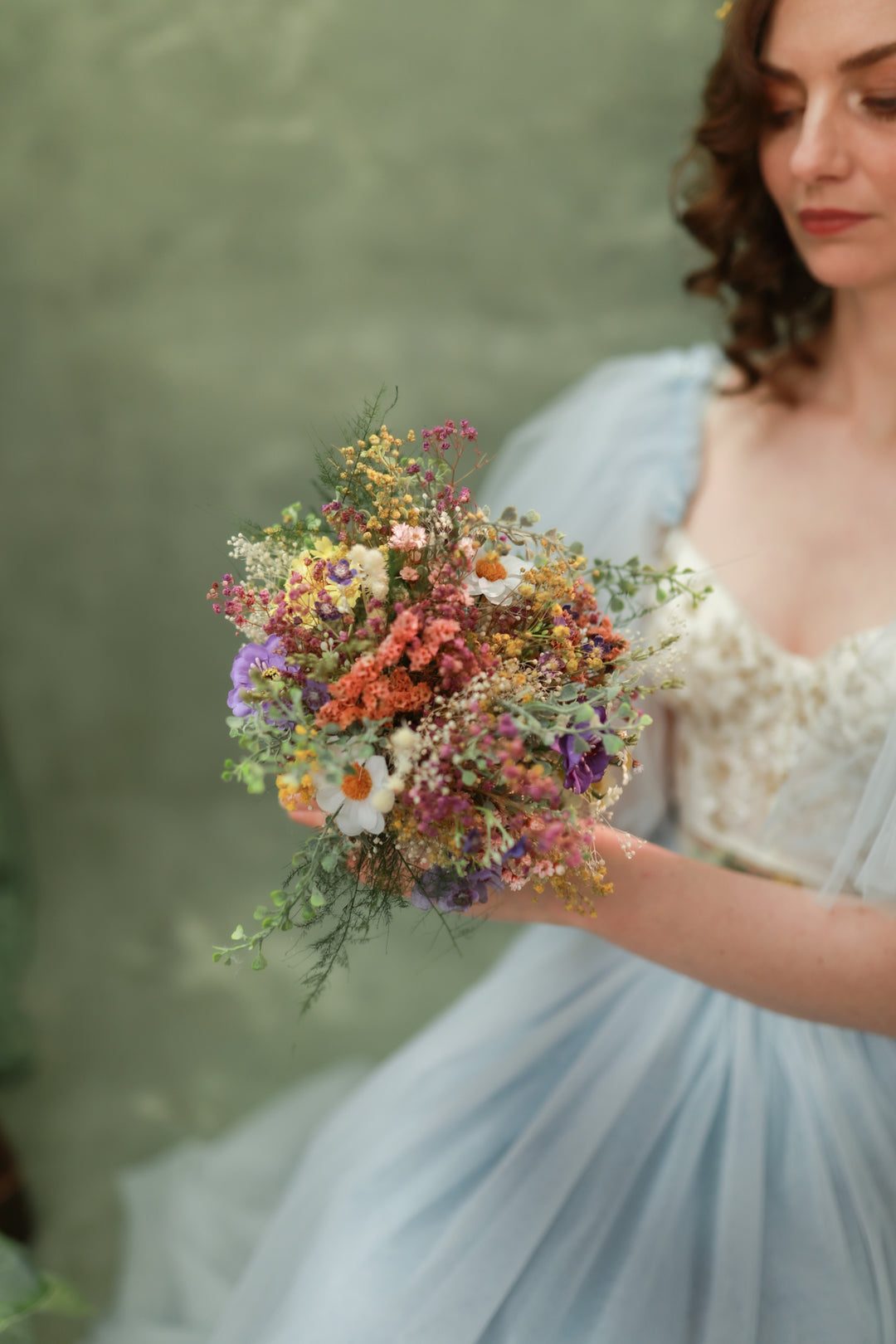 Wildflower Wedding Set – Flower Crown, Hair Comb, Hairpins, Bracelet, Belt, Earrings and Boutonnieres – handmade floral hair accessory by magaela
