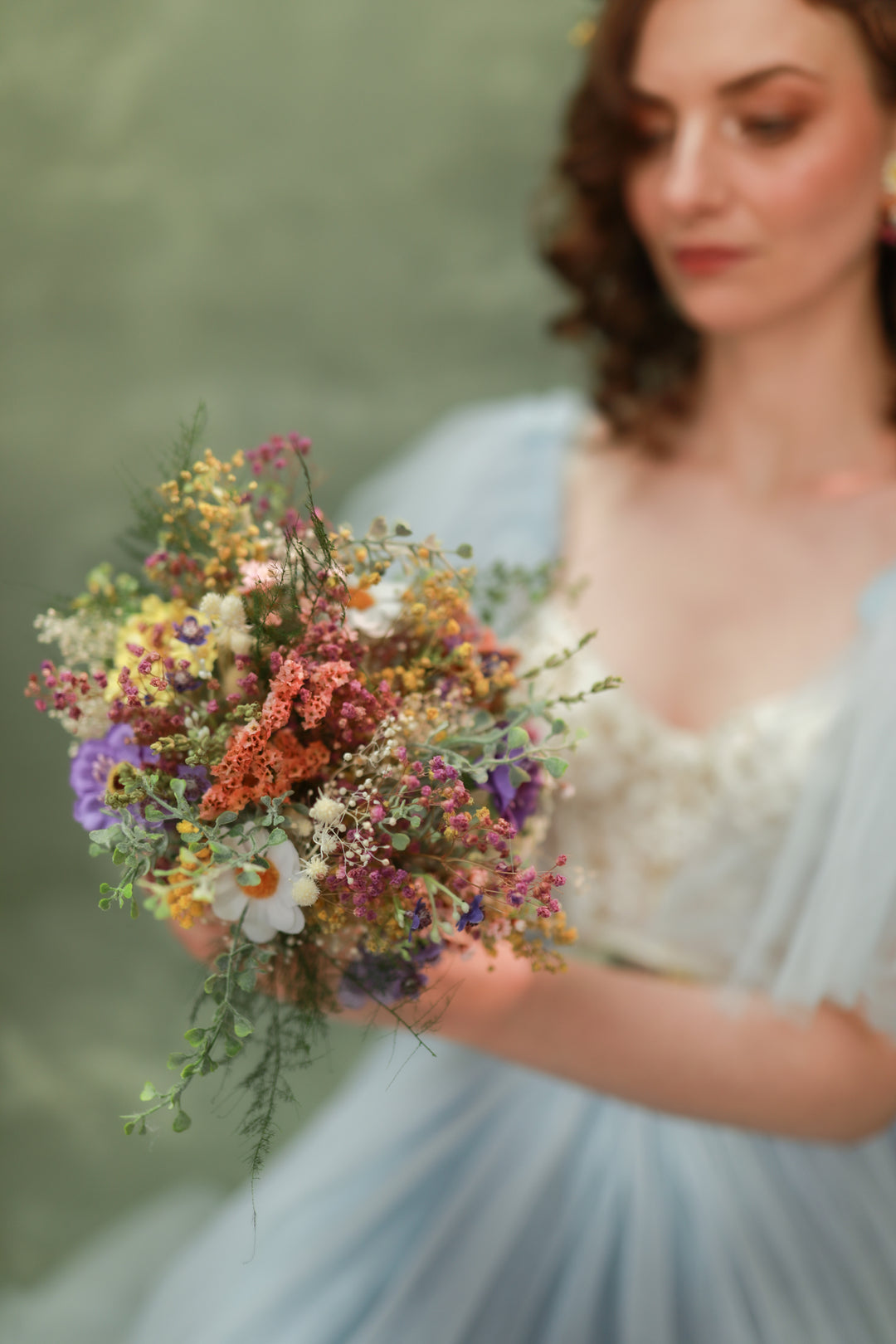Wildflower Bridesmaid Bouquet – Daisies, Lavender, Thistles and Meadow Grasses | Tossing & Mother Bouquet – handmade floral hair accessory by magaela