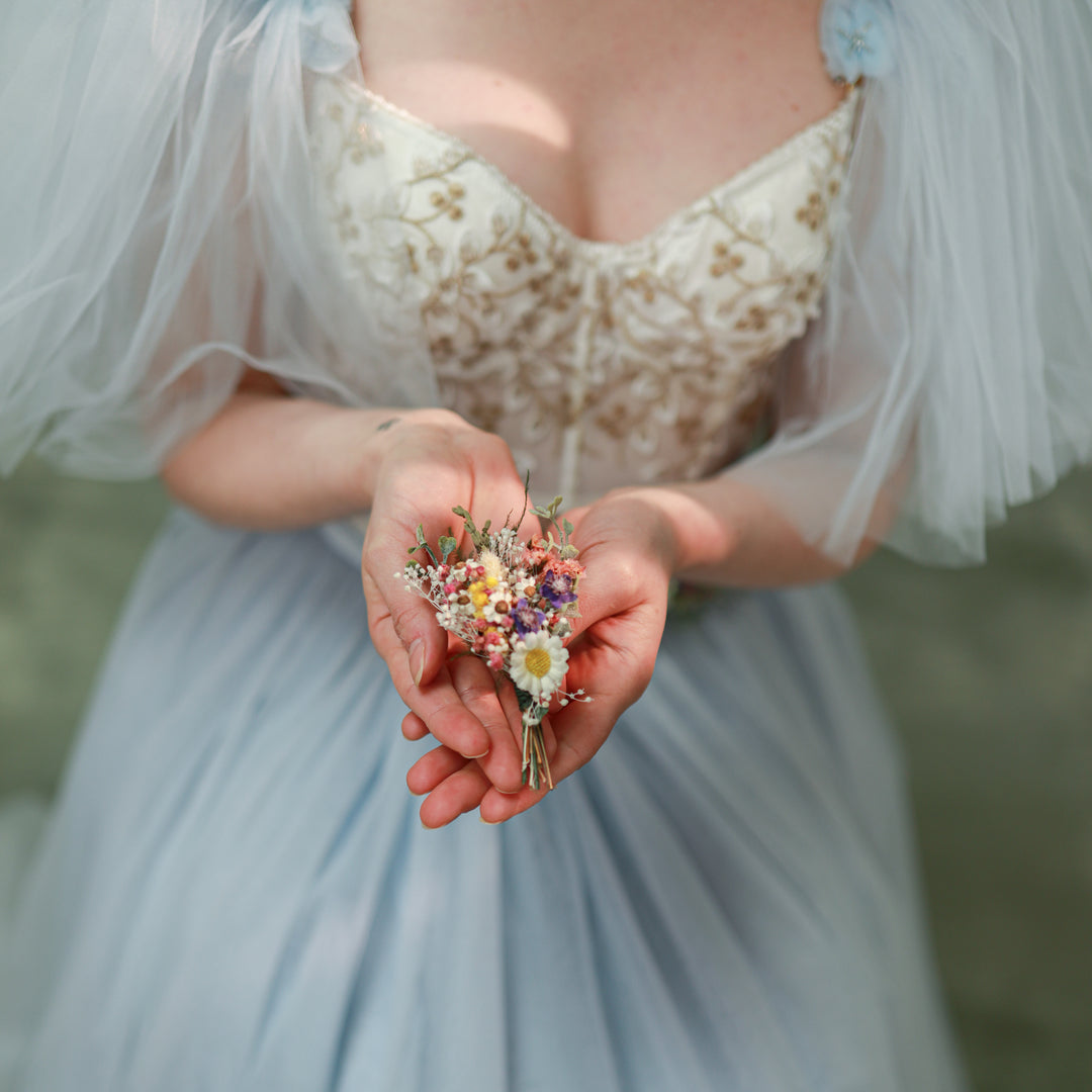 Wildflower Wedding Set – Flower Crown, Hair Comb, Hairpins, Bracelet, Belt, Earrings and Boutonnieres – handmade floral hair accessory by magaela