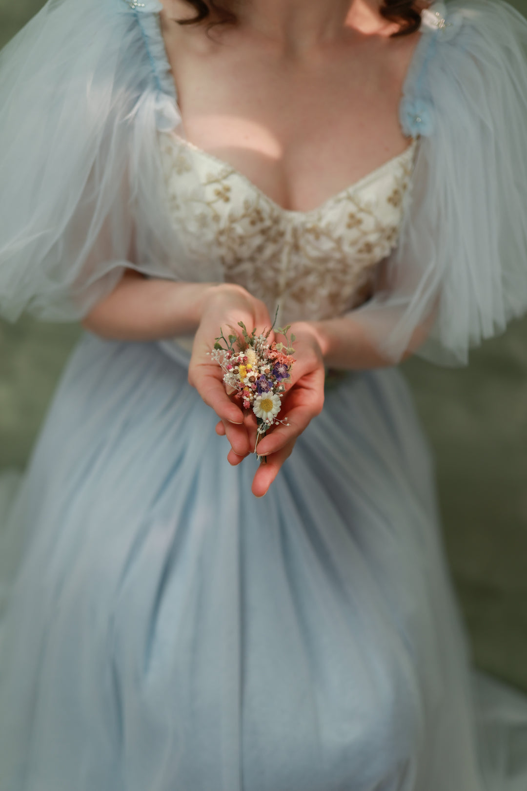 Wildflower Wedding Set – Flower Crown, Hair Comb, Hairpins, Bracelet, Belt, Earrings and Boutonnieres – handmade floral hair accessory by magaela