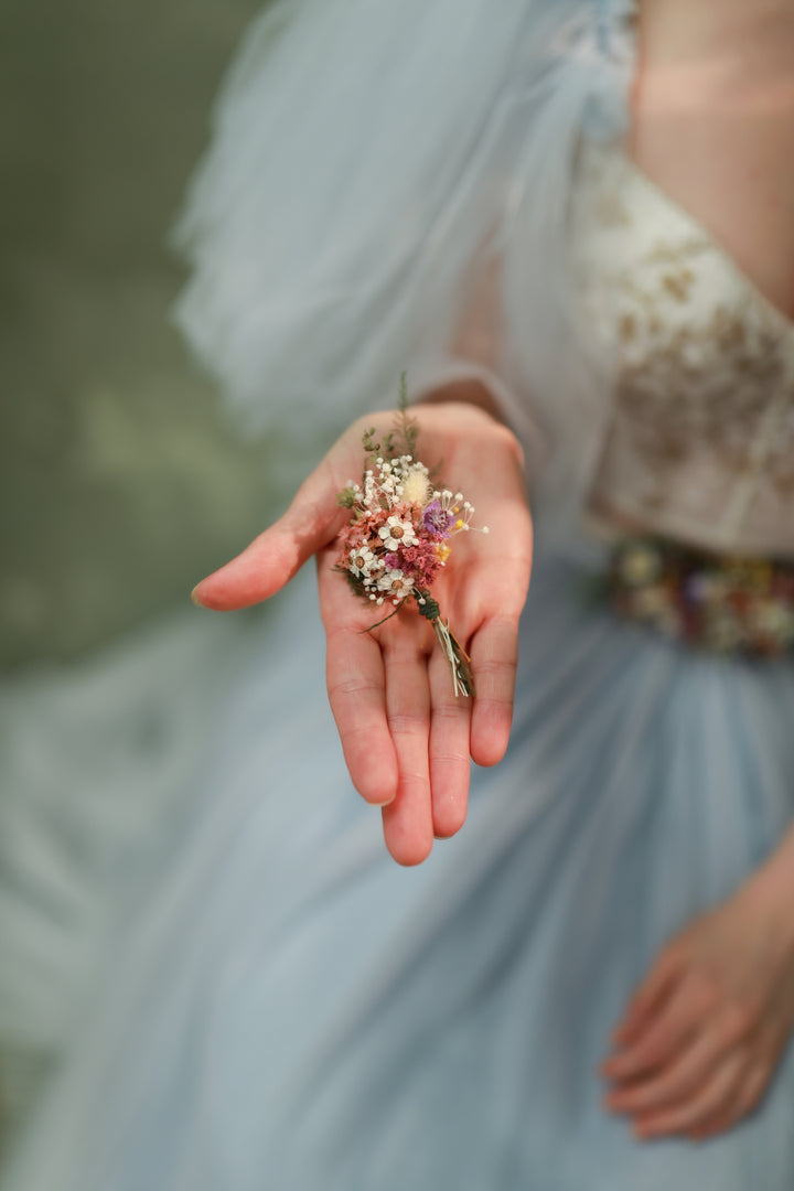 Wildflower Wedding Set – Flower Crown, Hair Comb, Hairpins, Bracelet, Belt, Earrings and Boutonnieres – handmade floral hair accessory by magaela