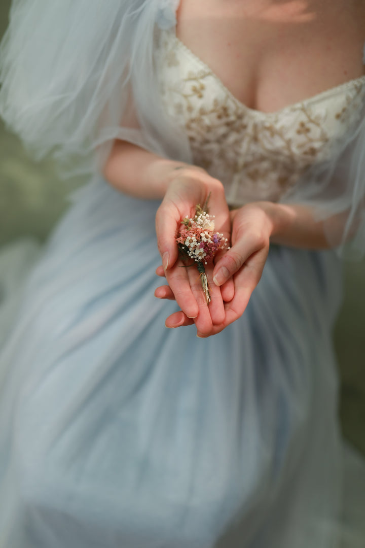 Wildflower Wedding Set – Flower Crown, Hair Comb, Hairpins, Bracelet, Belt, Earrings and Boutonnieres – handmade floral hair accessory by magaela