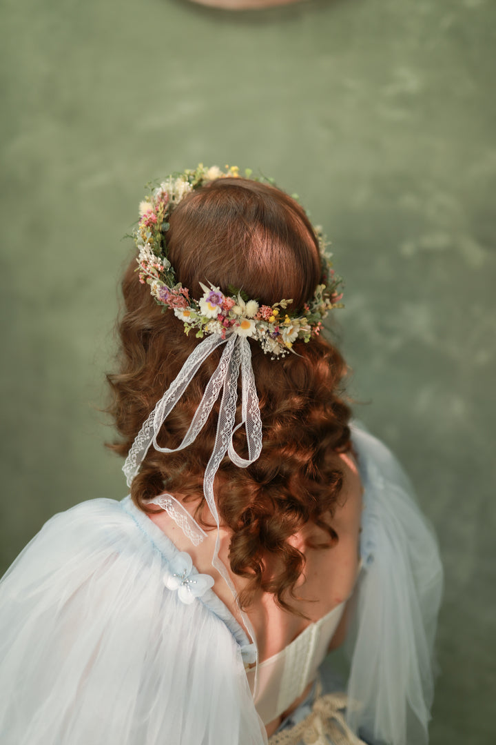 Wildflower Wedding Set – Flower Crown, Hair Comb, Hairpins, Bracelet, Belt, Earrings and Boutonnieres – handmade floral hair accessory by magaela