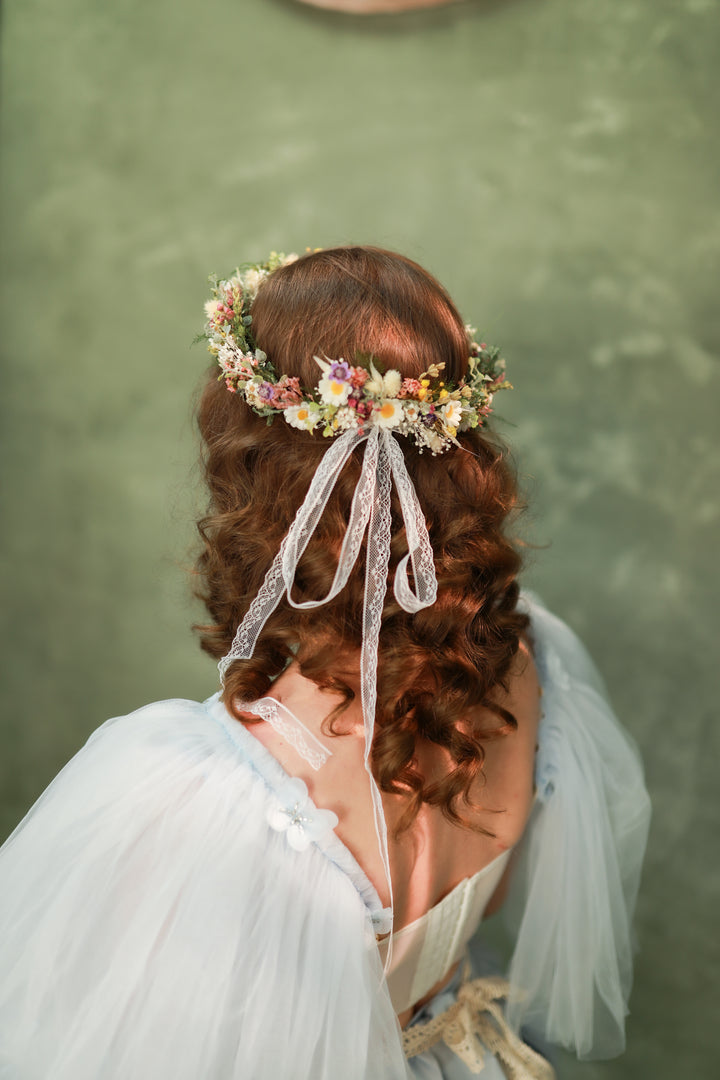 Wildflower Wedding Set – Flower Crown, Hair Comb, Hairpins, Bracelet, Belt, Earrings and Boutonnieres – handmade floral hair accessory by magaela