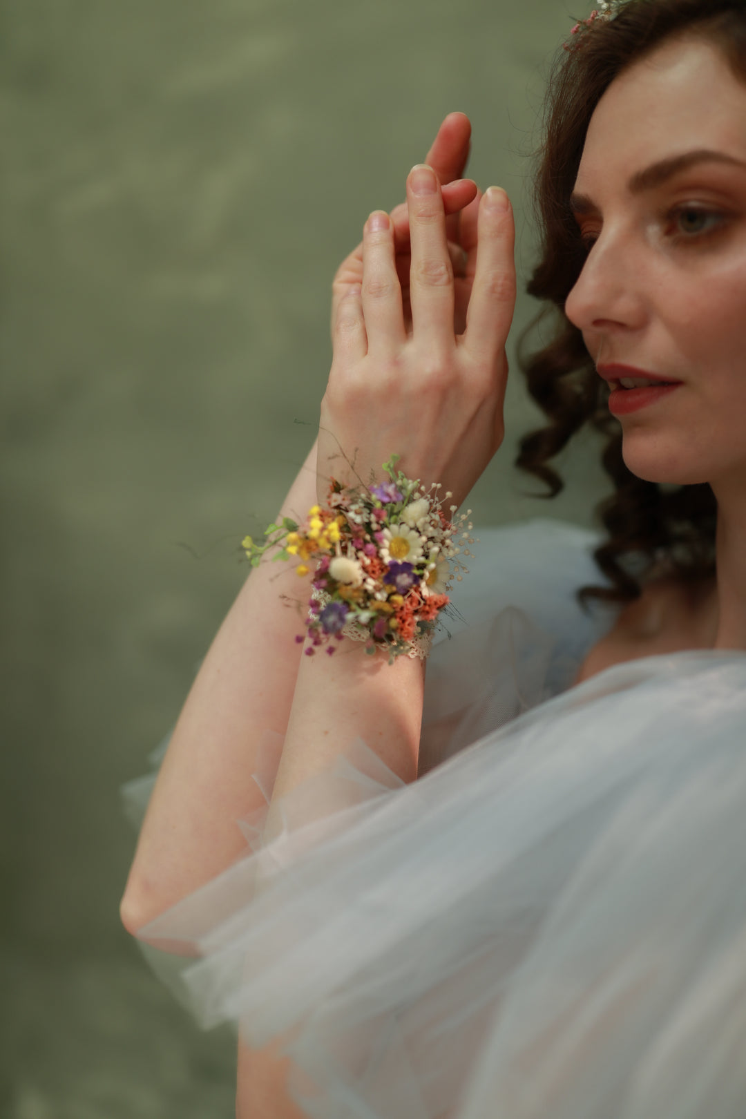 Wildflower Wedding Set – Flower Crown, Hair Comb, Hairpins, Bracelet, Belt, Earrings and Boutonnieres – handmade floral hair accessory by magaela