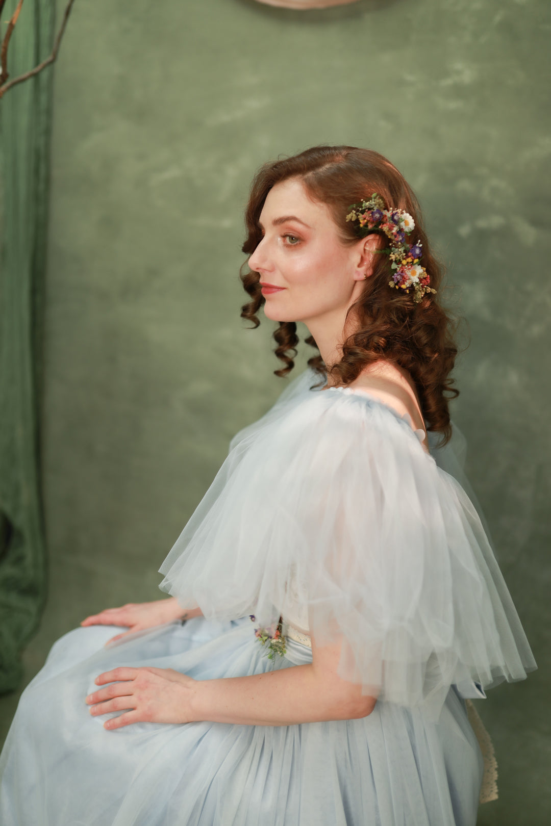 Wildflower Wedding Set – Flower Crown, Hair Comb, Hairpins, Bracelet, Belt, Earrings and Boutonnieres – handmade floral hair accessory by magaela