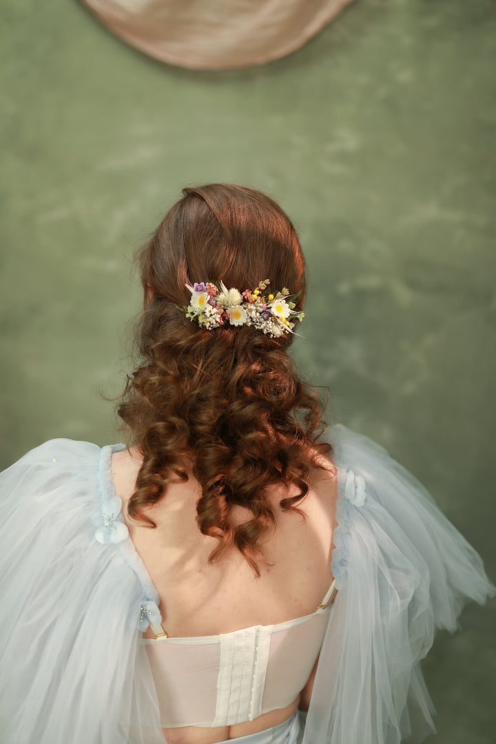 Wildflower Wedding Set – Flower Crown, Hair Comb, Hairpins, Bracelet, Belt, Earrings and Boutonnieres – handmade floral hair accessory by magaela