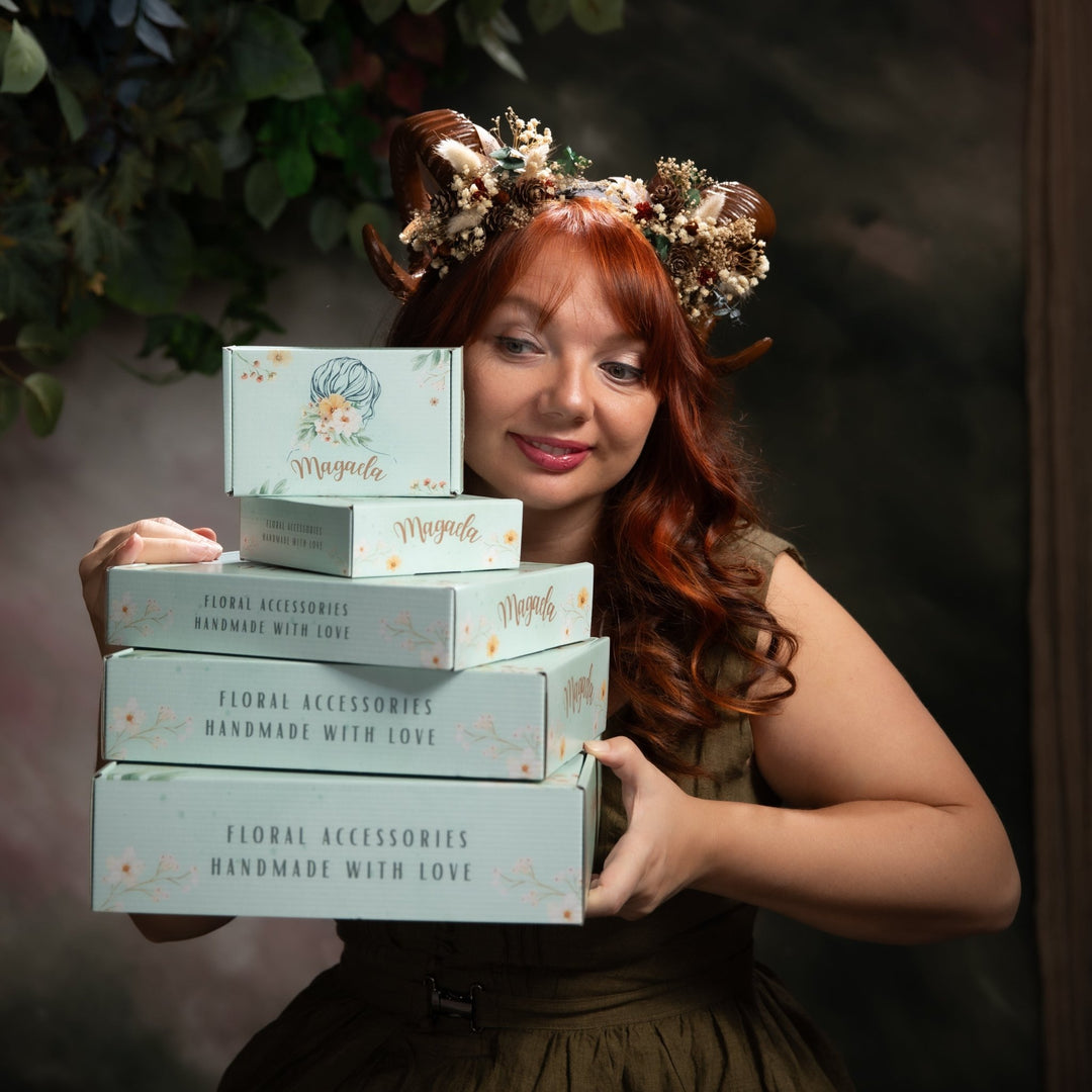 Woodland Horns Headband: Wicca Pagan Crown with Pine Cones – handmade floral hair accessory by magaela