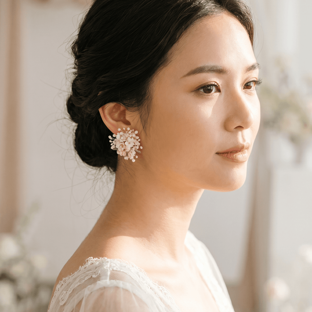 Floral Stud Earrings – Ixodia & Gypsophila Bridal Studs – handmade floral hair accessory by magaela