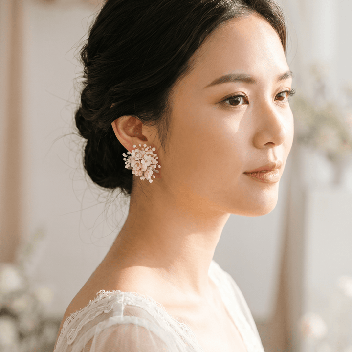 Floral Stud Earrings – Ixodia & Gypsophila Bridal Studs – handmade floral hair accessory by magaela