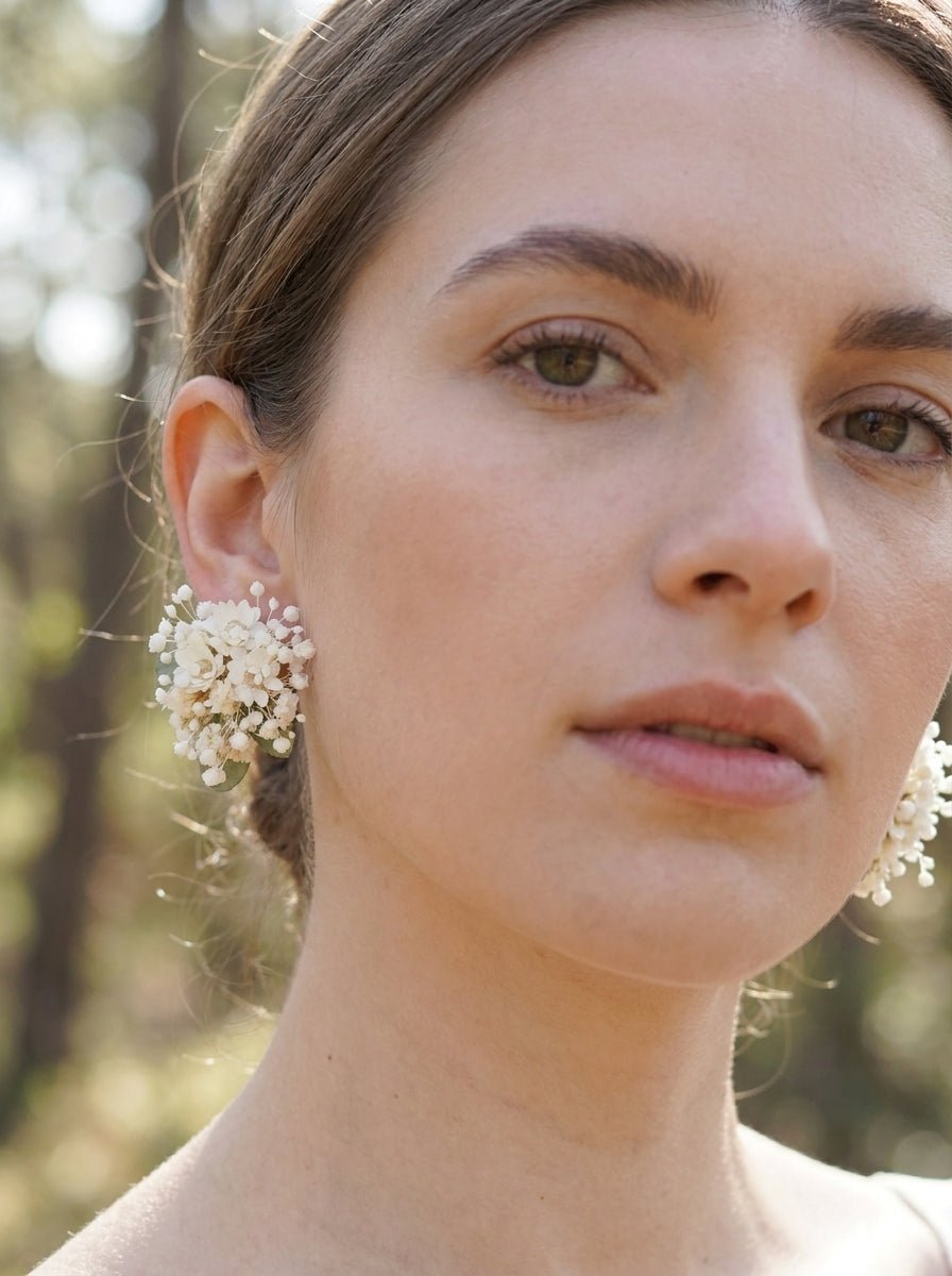 Floral Stud Earrings – Ixodia & Gypsophila Bridal Studs – handmade floral hair accessory by magaela