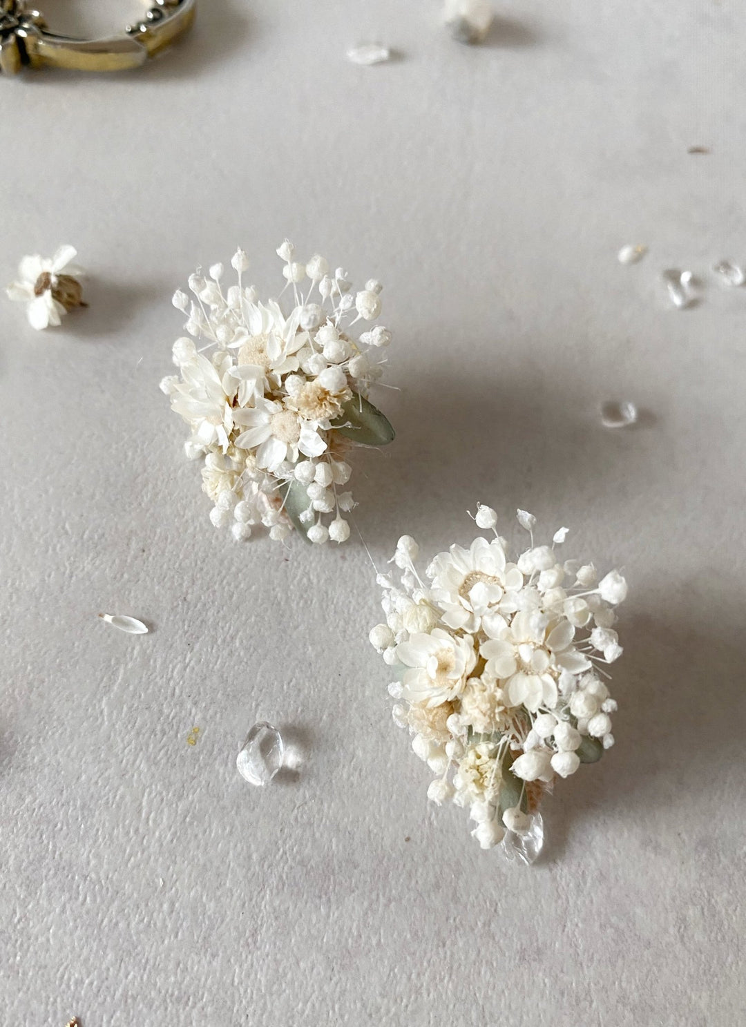 Floral Stud Earrings – Ixodia & Gypsophila Bridal Studs – handmade floral hair accessory by magaela